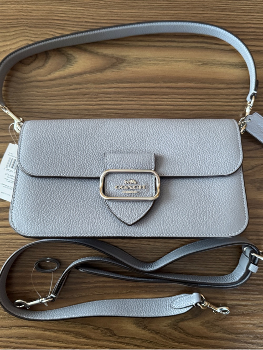 Coach Morgan 2 Way Crossbody Shoulder Bag Purse Gray Mist Leather CL461
